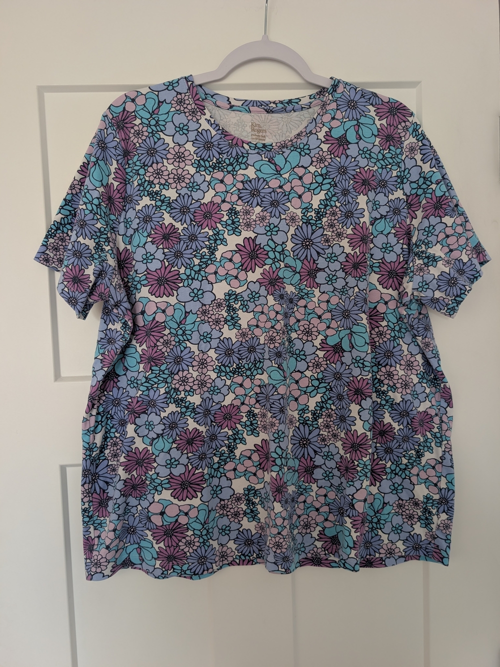 Floral Short-Sleeve Tee in Lavender, Blue, and Pink Size 1X